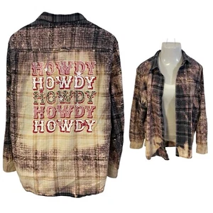 Upcycled Flannel Shirt Womens XL Shacket Howdy Country Fair Grunge Camp Rodeo - Picture 1 of 11