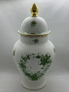 RARE! VTG Herend Hand Paint Green Chinese Bouquet Ginger Jar w Lid 14.5" Tall - Picture 1 of 15