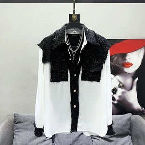 Korean Shirt Mens Loose Single Button Handsome Spliced Contrasting Color Shirts - Picture 1 of 18