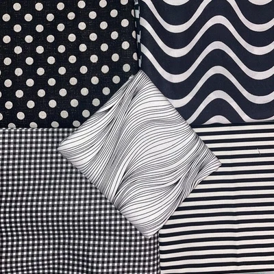 Paquete de 5 estampados de algodón negro blanco beige acolchado costura 8+ yardas en total Foto 1 de 4