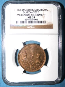 1862 Russia Alexander II brass Medal MILLENIUM MONUMENT NGC MS63 Rarity 94 RARE - Picture 1 of 4
