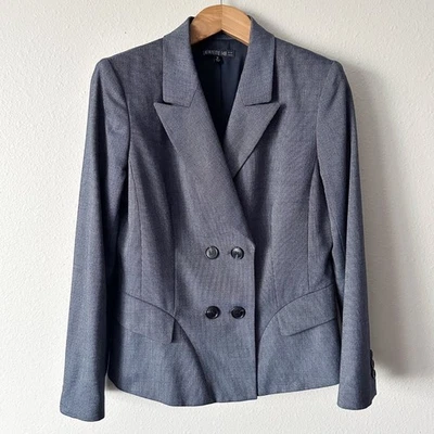 Blazer LAFAYETTE 148 NEW YORK Lana Virgen y Seda Azul Marino Doble Pecho Talla 12 Foto 1 de 4