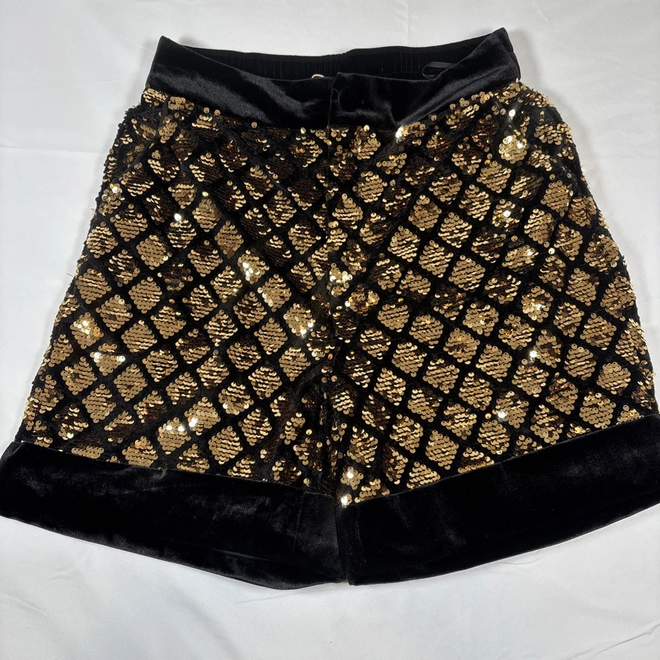 Pantalones Cortos Lentejuelas Terciopelo Y Color Dorado Talla M Nueva Cintura Elástica Foto 1 de 4