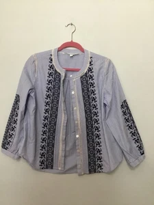 Veronica Beard Claire Blue Striped Embroidered Shirt Blouse Top 8 - Picture 1 of 5