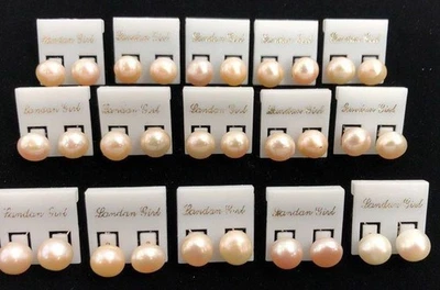 15 piezas Nuevo de Lote Antiguo De Colección 925 10mm-11mm Perla Aretes Revender Bolsa de Agarre Foto 1 de 4