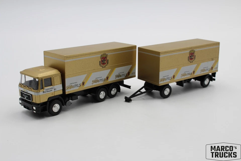 Herpa MAN F90 beverage box drawbar truck "Dortmunder Stifts-Pils" 1:87 /H25916 - Image 1 of 1
