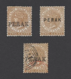RARE PERAK MALAYA STAMPS 1882-1883 QV 2c SURCH INC SG #5 x2 M/U & #8 (£1300) - Picture 1 of 8