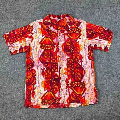 Camisa Hawaiana Arrecife De Colección Para Hombres L Cuello Lazo Campamento Llamas de Fuego Tiki Aloha Años 60 Foto 1 de 4