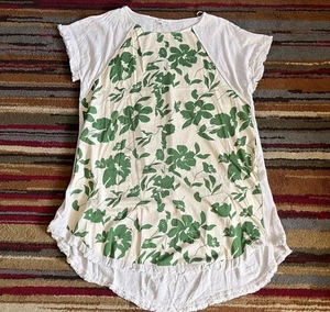 Umgee Tunika Top grün hellbraun Damen Gr. XL Blumen Leinenmischung fließend Boho - Bild 1 von 12