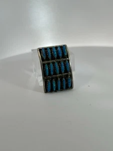 Native American Sterling Silver Square Slide Pendant Blue Opal Signed A E - Picture 1 of 5
