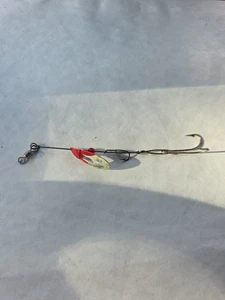 Vintage Marathon Spoon Schleppköder rot und weiß mit 2 Haken und rotem Perlenspinner - Bild 1 von 11