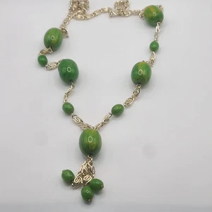 Vintage Bakelite Necklace Green Spinach Beaded 30" - Picture 1 of 10