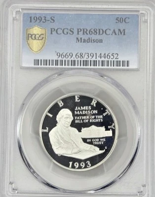 1993-S PROOF James Madison Bill of Rights Comm Half Dollar, 90% Silver PCGS/DCAM - Image 1 of 4