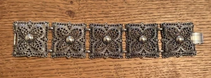 Pulsera de filigrana vintage celebridad NY tono plata paneles florales ornamentados - Imagen 1 de 7