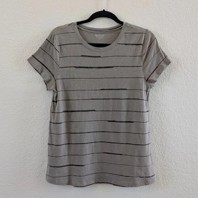 Camiseta Athleta Mujer Orgánica Diaria Rayas Manga Corta Mediana Topo Algodón Básico Foto 1 de 4