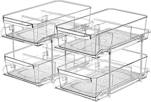 2 Set 2 Tier Clear Organizer with Dividers for Cabinet Shelf Counter Storage - Picture 1 of 12