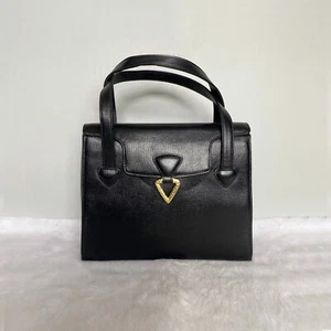 UNGARO Vintage Black Textured Leather Top Handle Bag - Picture 1 of 11