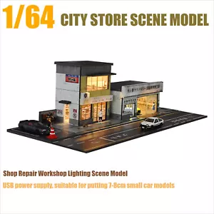 Diorama 1:64 Auto Garage Modell LED Beleuchtung Stadt Parkplatz Szene Gebäudemodell - Bild 1 von 33
