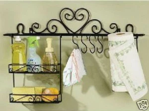 Iron Kitchen Bath Laundry Rail Rack Hooks Paper Towel Holder 002 - Picture 1 of 8