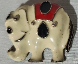 Elephant Brooch/Pin Silver Tone With Beige Enamel Red Blanket Circus Round GUC. - Picture 1 of 2
