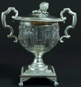 Antique 925 Sterling Silver & Crystal Sugar Bowl Hallmarked 19th MADE IN FRANCE - Picture 1 of 9