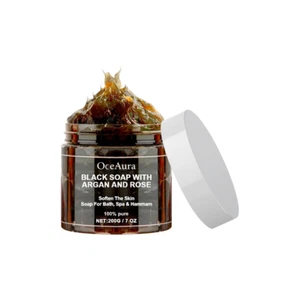 Natural Moroccan Black Soap with Rose for Cleansing Brightening and Exfoliation - Picture 1 of 11