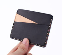 men women wallet purse real cow Leather Card Case passbook bag pocket black 033