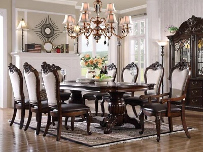 7pc Formal Traditional Dining Set Extendable Table and 6 Chairs Set Brown Finish - Image 1 of 4