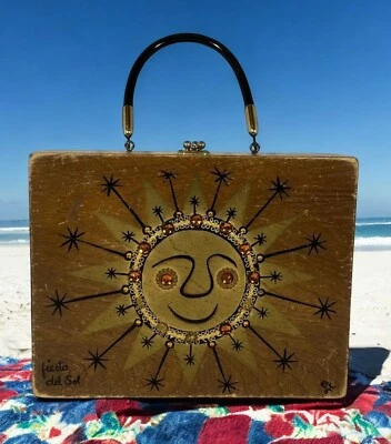Fiesta del Sol Enid Collins Of Texas Wood Purse 1967 Sun Vintage Box Bag READ - Image 1 of 4