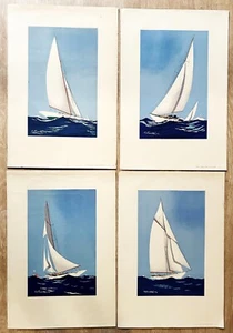 Georges FOUILLE - AMERICA'S CUP. Belle suite de 4 Lithographies. VOILE MARINE - Imagen 1 de 5