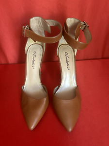 Womens Breckelle’s Isabel-11 Ankle Strap Heels - Brown, Size 7.5