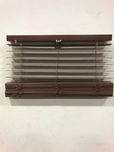 Dark Oak Cordless Room Darkening Faux Wood Blinds - 29.5 in. W x 64 in. L - Picture 1 of 3