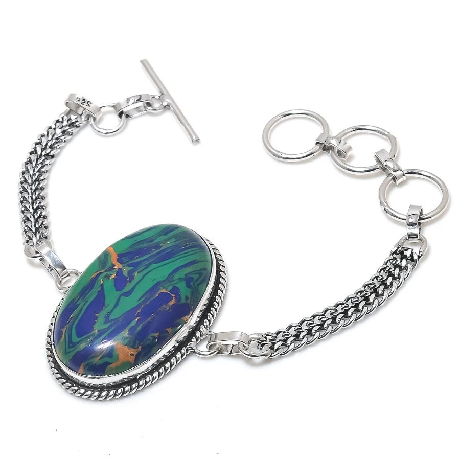 Rainbow Calsilica Gemstone Silver Plated Chain Bracelet Jewelry 7-8" - Image 1 of 1