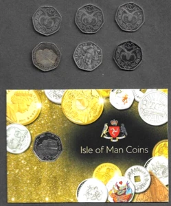 ISLE OF MAN 50P COINS TOP ROW ARE UNCIRCULATED ITEM AT BASE IN A FOLDER - - Picture 1 of 1