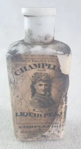 5" milk glass Champlin's Liquid Pearl Bottle Milk Glass original label undug - Picture 1 of 7