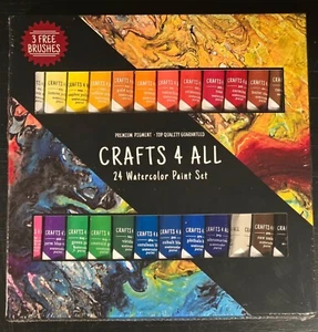 Crafts 4 All 24 Watercolor Paint Set 3 Brushes Premium Pigment NEW Sealed - Picture 1 of 2