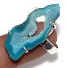 Agate Geode Slice 925 Silver Plated Gemstone Ring Us 8.5 Gift Jewelry Au B620
