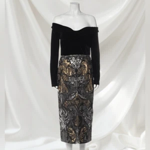 Marchesa Norte Off The Shoulder Long Sleeve Sequin Bottom Dress - Picture 1 of 7