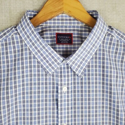 UNTUCKIT Size 3XL TALL Mens Gingham Check Button Front Shirt Blue White 3XLT - Image 1 of 4