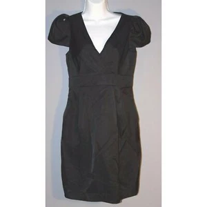 NANETTE LEPORE Little Black Dress Pleated Cap Sleeve Surplice Sheath Cocktail 2 - Picture 1 of 5