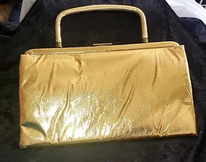 Vintage Gold Foil MCM 50'S Retro Holiday Dress Folding Clutch Purse Handbag - Picture 1 of 5