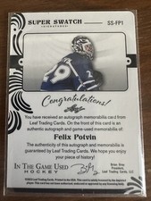 2022-23 Leaf In The Game Super Swatch 1/1 Printing Plate Auto Felix Potvin