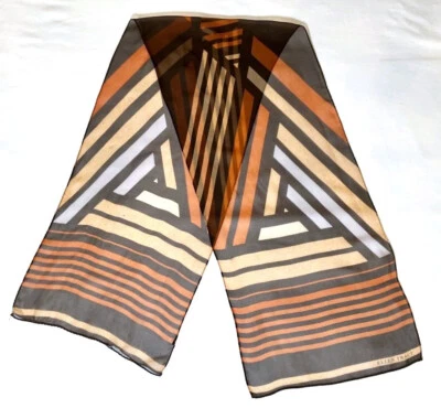 Bufanda de seda transparente Ellen Tracy rayas geométricas marrón óxido tostado gris Foto 1 de 3