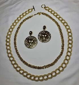 Vintage signierte Anne Klein klobige goldfarbene Halsketten und Löwe runde Ohrringe - Bild 1 von 11