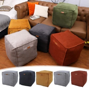Oil Wax Faux Leather Footstool Pouffe Pouf Cover Ottoman Storage Unstuffed - Picture 1 of 34