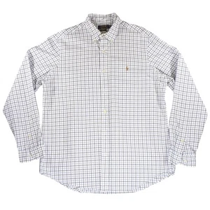 Polo Ralph Lauren Shirt XL Tattersall White Blue Plaid Cotton Oxford Classic Fit - Picture 1 of 12