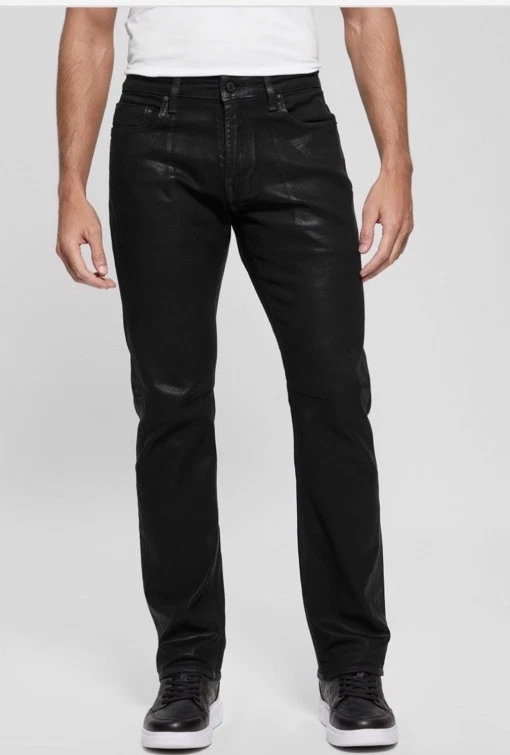 Jean recto GUESS Eco Mateo para hombre recubierto negro azabache 32Wx32L Foto 1 de 4