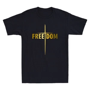 Freedom Cross Patriotic Christian Cross Golden Print Men's Short Sleeve T-Shirt - Picture 1 of 8