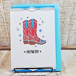 Hallmark Welcome Greeting Card 5x7 Cowboy Boots Blue Red Celebrated - Picture 1 of 8