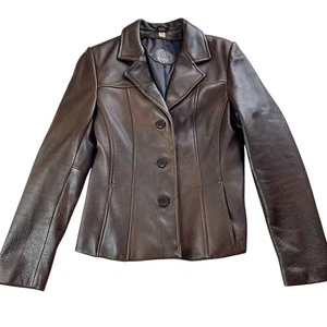 Wilson’s Leather Maxima Jacket Button Front Collar Pockets Lined - BROWN - Picture 1 of 13